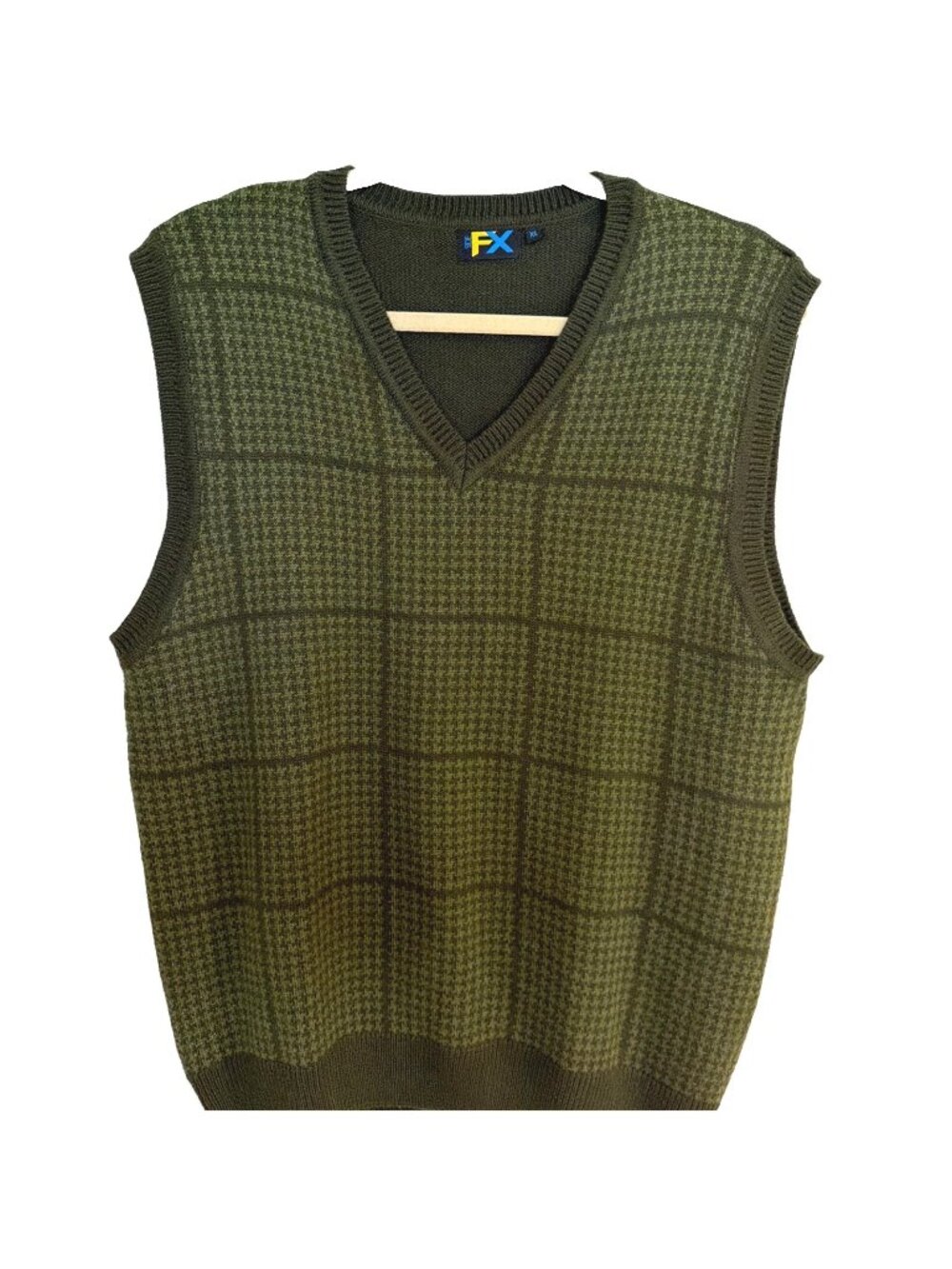 VTG FX Sweater Vest Mens Sz XL Green Herringbone V-Neck Golf Wool Blend